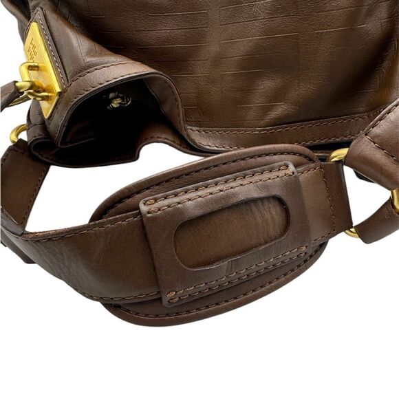 Auth Givenchy Brown Embossed Leather Small Shoulder Bag Hobo - Picture 10 of 16